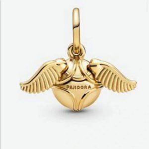 New Pandora Shine Gold Harry Potter Golden Snitch Wings Pendant Charm
